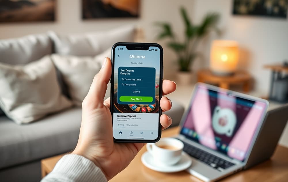 Person som bruker Klarna-appen for innskudd på casino