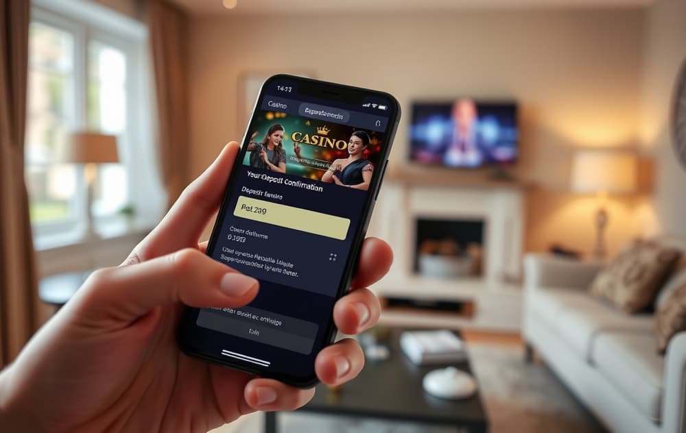 Smarttelefon som viser innskudd på et nettcasino via mobilbetaling.