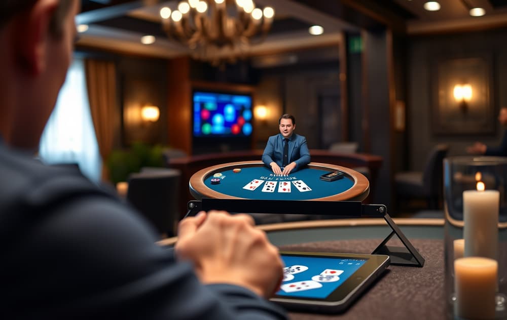 Moderne casinointeriør med neonlys