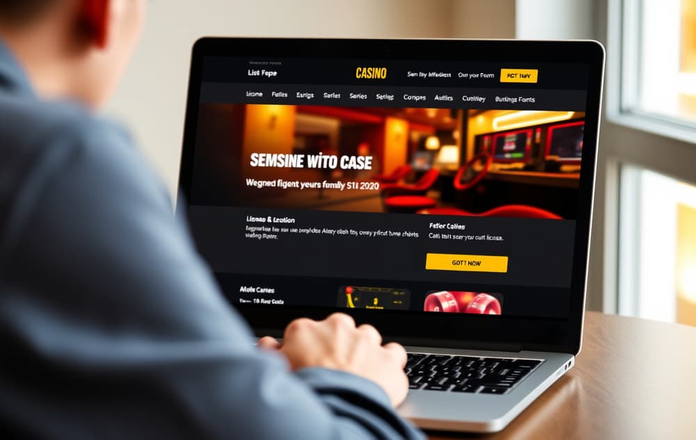 Person som sjekker lisensinformasjon på et nettcasino.