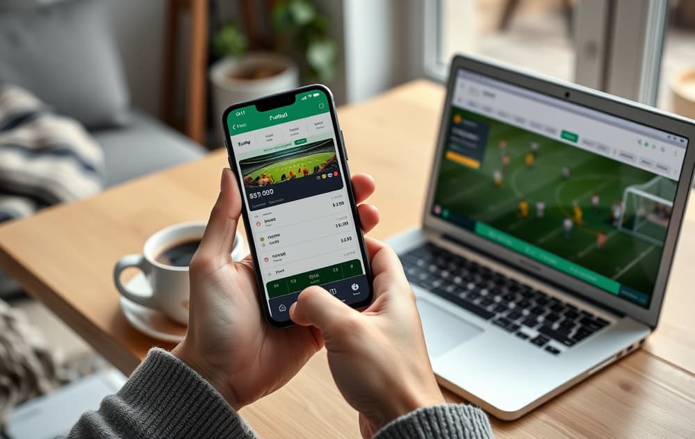 En person som sjekker odds i en betting-app på mobilen.