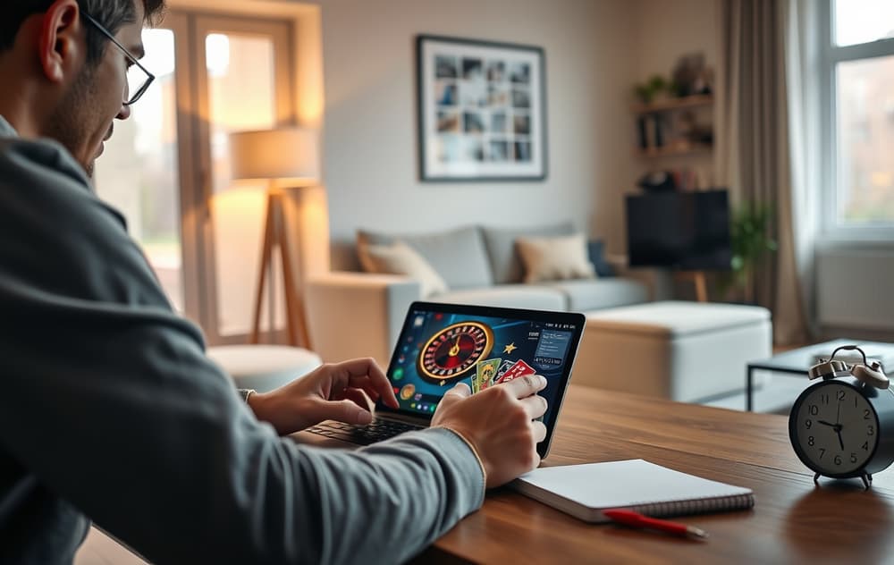 Person som spiller på nettcasino med ansvarlig spill-verktøy